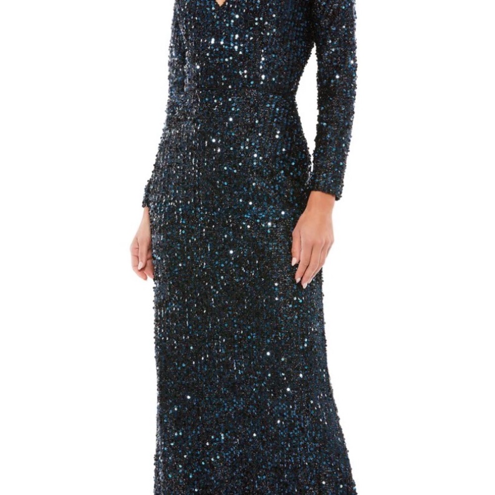 Sparkling Long Sleeve Sequin Dress - Midnight Blue
